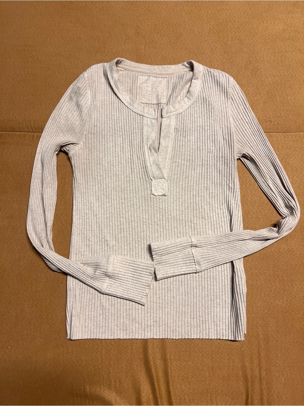 aerie Light Heather Gray Ribbed Henley Top